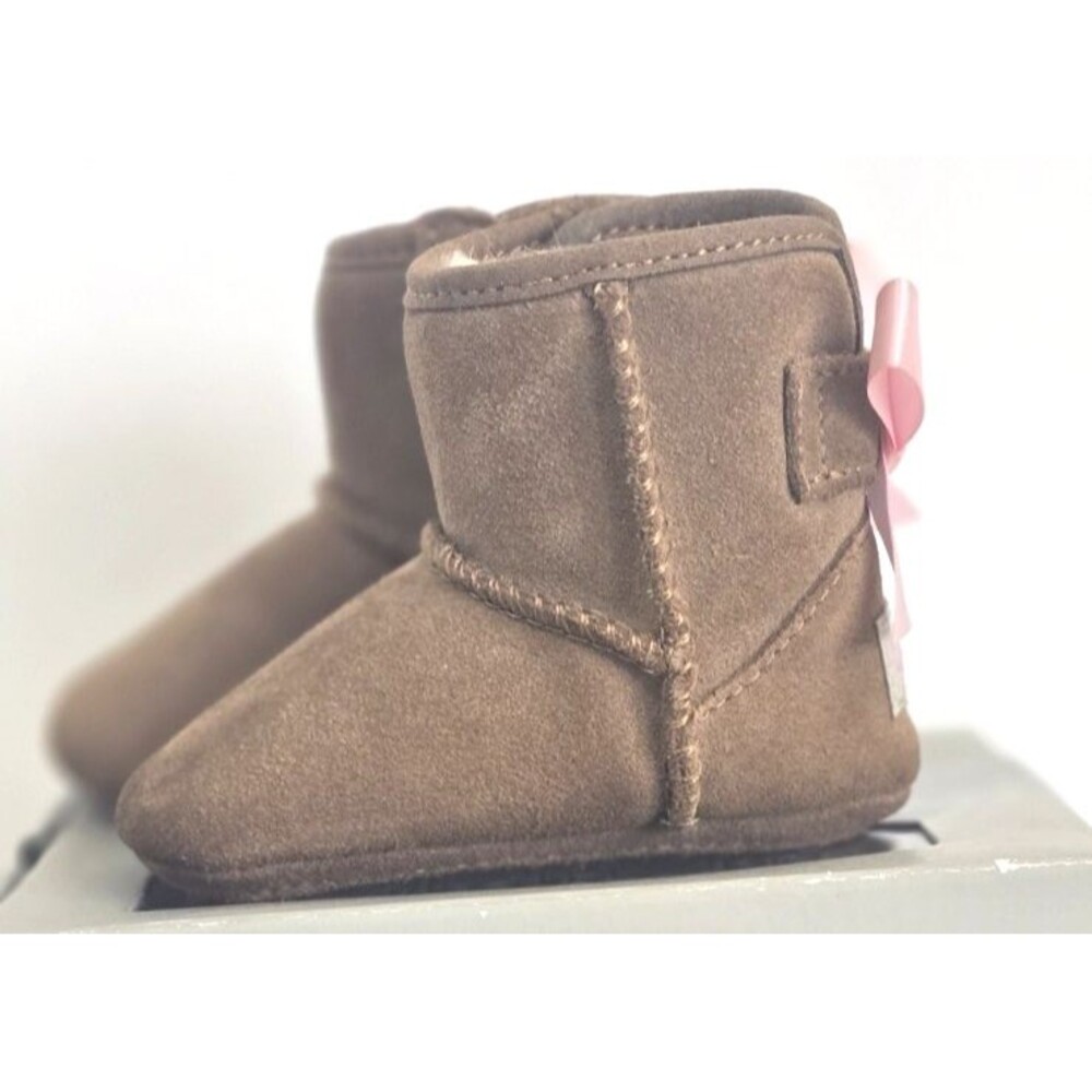 UGG Jesse Bow II Baby Boots Size 0/1 CHE Brown Suede Fur Lined Infant